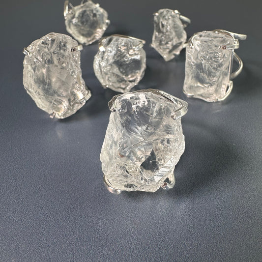 Silver raw crystal gem ring