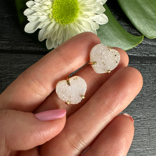 Druzy geode heart studs
