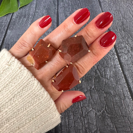 Freeform faceted red jasper ring