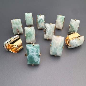 Larimar rectangle cabochon cuff ring