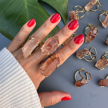 Lithium lemurian crystal point ring