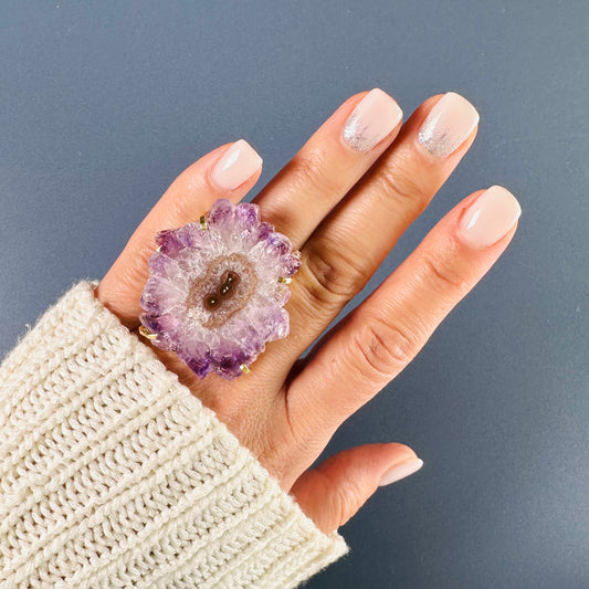 Oversized amethyst stalactite statement ring