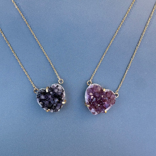 Druzy amethyst heart connector pendant