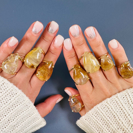 Rutilated quartz teardrop ring