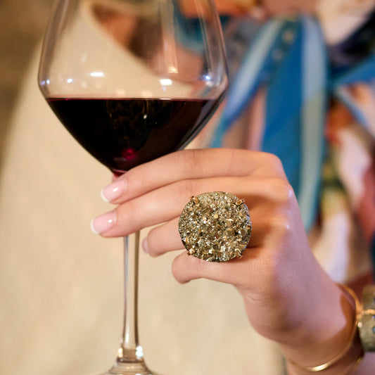 Peruvian pyrite oversized disk statement ring