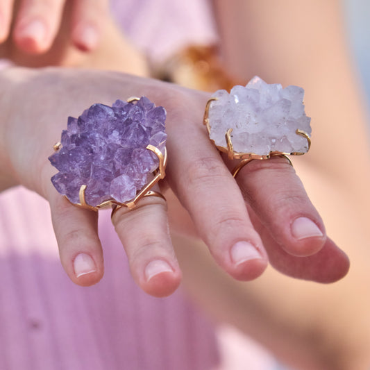 Large druzy amethyst rosette statement ring