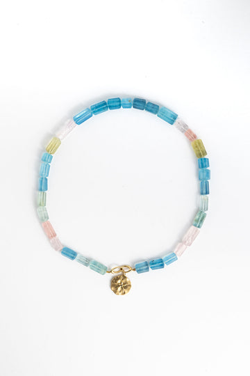 14-karat gold aquamarine & morganite tube beads interlocking necklace