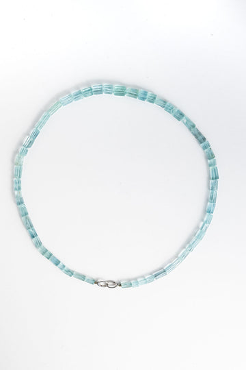 14-karat gold aquamarine tubes interlocking necklace