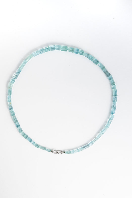 14-karat gold aquamarine tubes interlocking necklace
