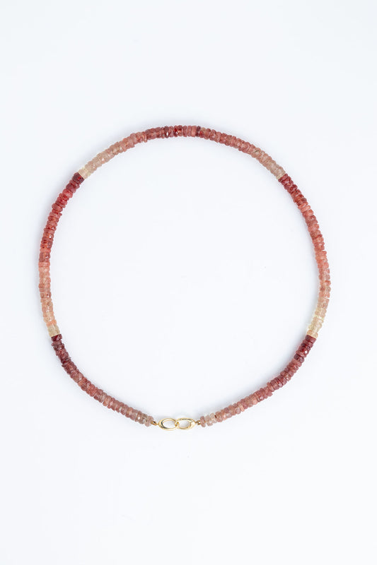 14-Karat Gold Red Labradorite Heishi Interlocking Necklace