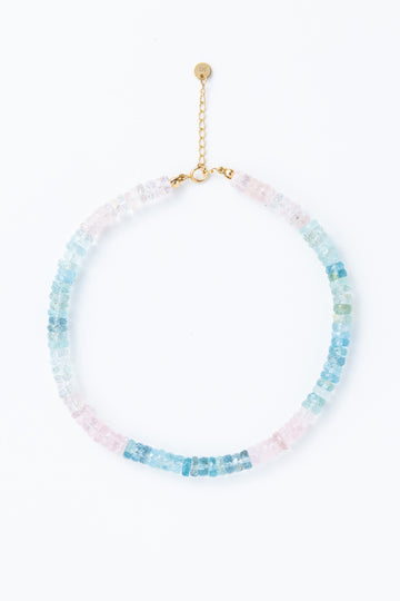 14-Karat Gold Morganite & Aquamarine Tubes Interlocking Necklace