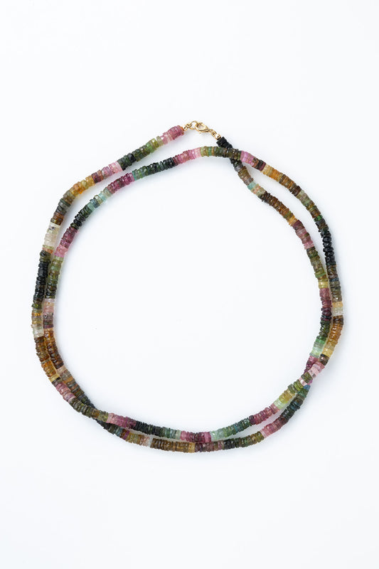 14-karat gold multicolor tourmaline heishi necklace