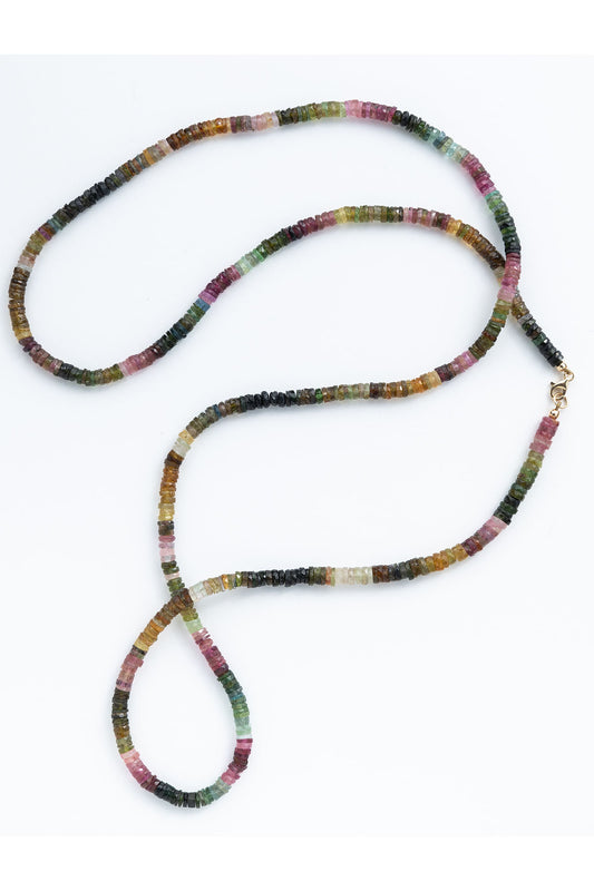 14-karat gold multicolor tourmaline heishi necklace