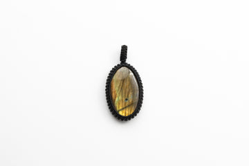 Multi Fire Labradorite Macrame Pendant