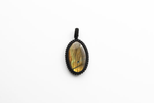 Multi Fire Labradorite Macrame Pendant