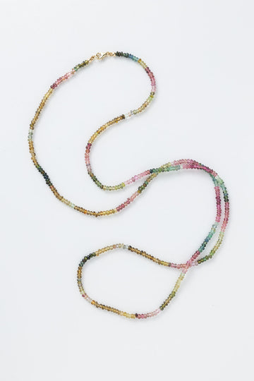 14-karat gold rainbow tourmaline double wrap necklace