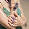 Freeform faceted purple amethyst crystal ring