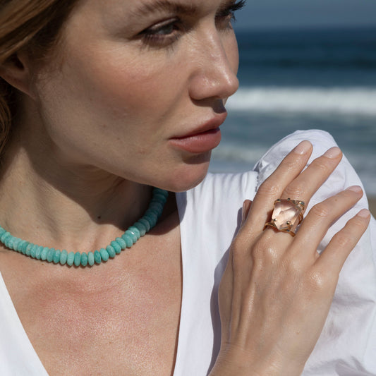 Freeform faceted crystal quartz statement ring