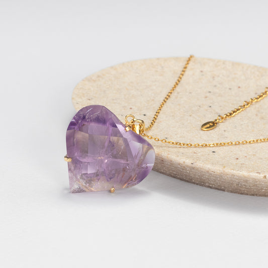 Amethyst faceted heart pendant