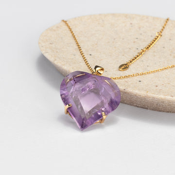 Amethyst faceted heart pendant