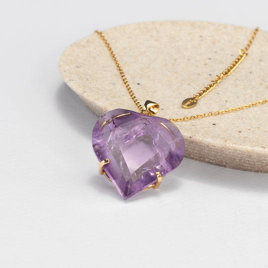 Amethyst faceted heart pendant