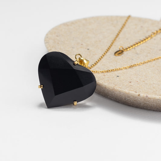 Black obsidian faceted heart pendant