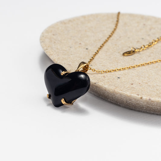 Black obsidian puffy heart pendant