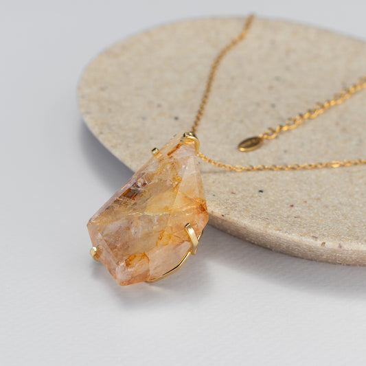 Golden healer chunky freeform faceted crystal pendant