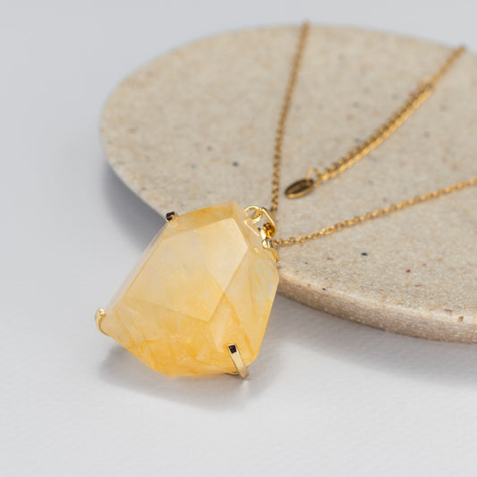 Golden healer chunky freeform faceted crystal pendant