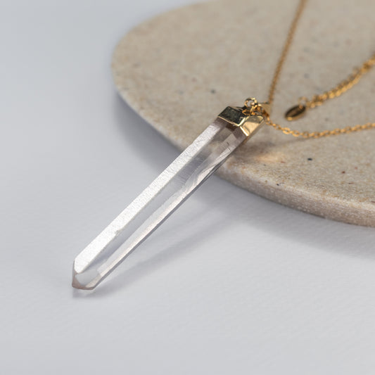Oversized Lemurian crystal point pendant