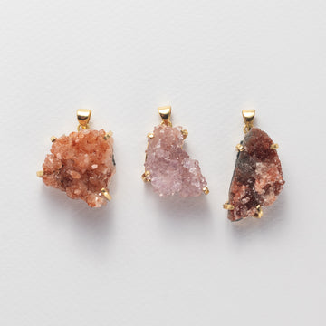 Druzy pink amethyst crystal cluster pendant