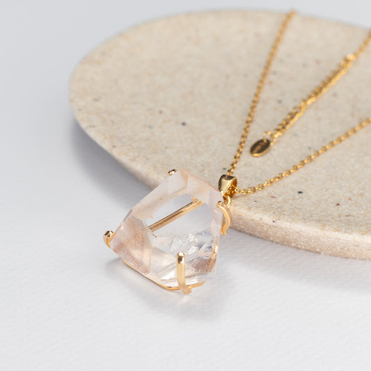 Pink lemurian chunky freeform faceted pendant