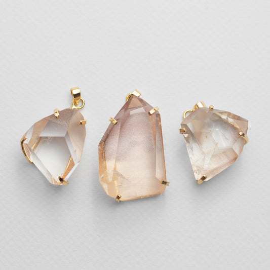 Pink lemurian chunky freeform faceted pendant