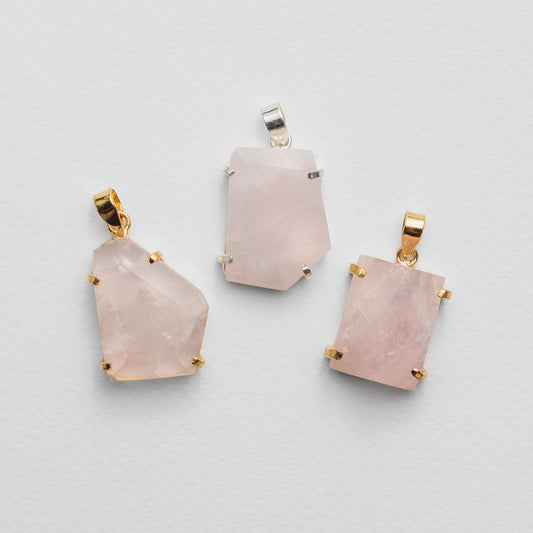 Rose quartz small freeform faceted pendant