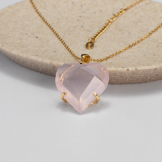 Rose quartz faceted heart pendant