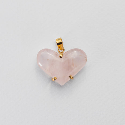Rose quartz puffy heart pendant