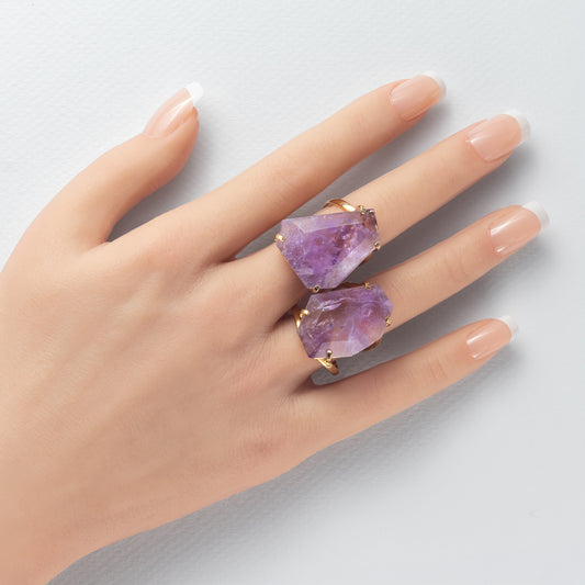 Freeform faceted purple amethyst crystal ring
