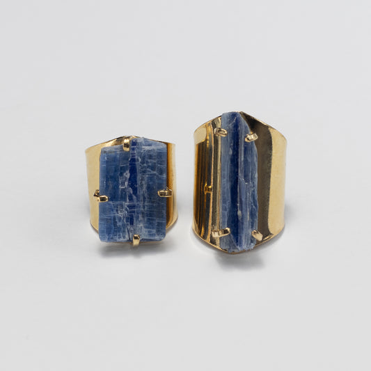 Raw blue kyanite crystal cuff ring