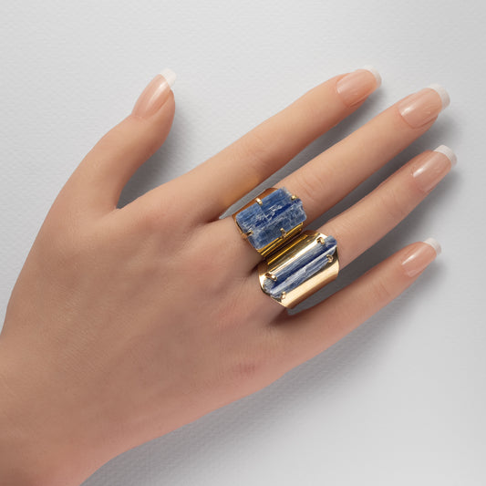 Raw blue kyanite crystal cuff ring