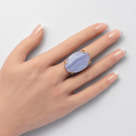 Blue lace agate mixed shape cabochon ring