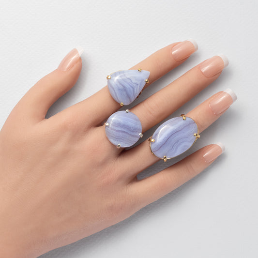 Blue lace agate mixed shape cabochon ring