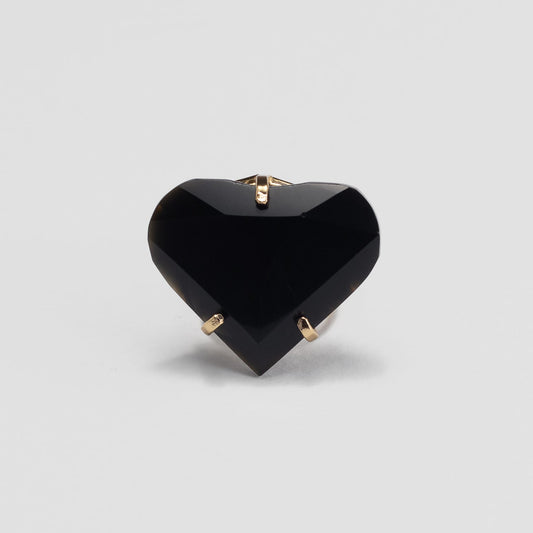 Black obsidian faceted heart ring