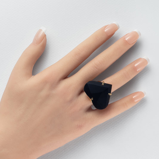 Black obsidian faceted heart ring