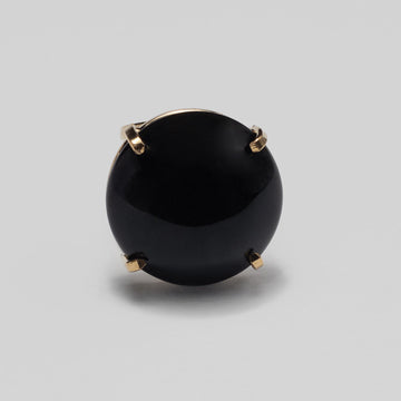 Black onyx round cabochon ring