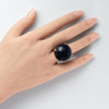 Black onyx round cabochon ring