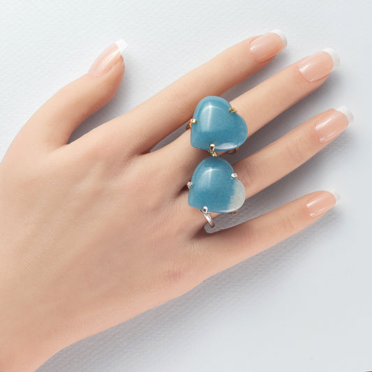 Paraiba blue quartz heart ring