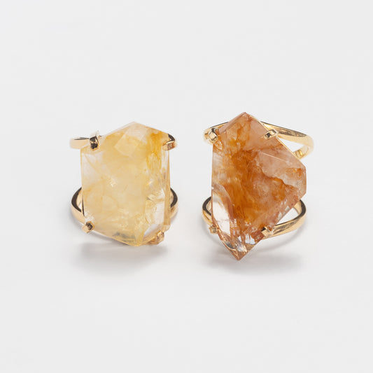 Golden healer freeform faceted ring