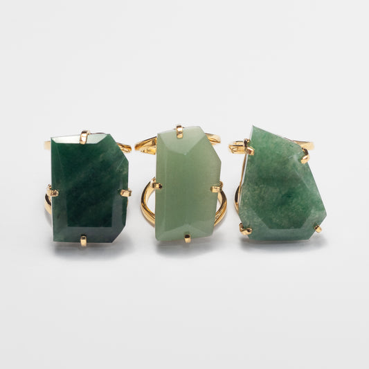 Freeform faceted green quartz crystal ring