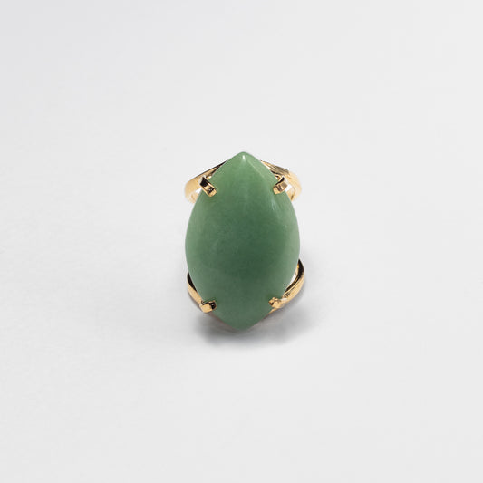 Green quartz marquise cabochon ring