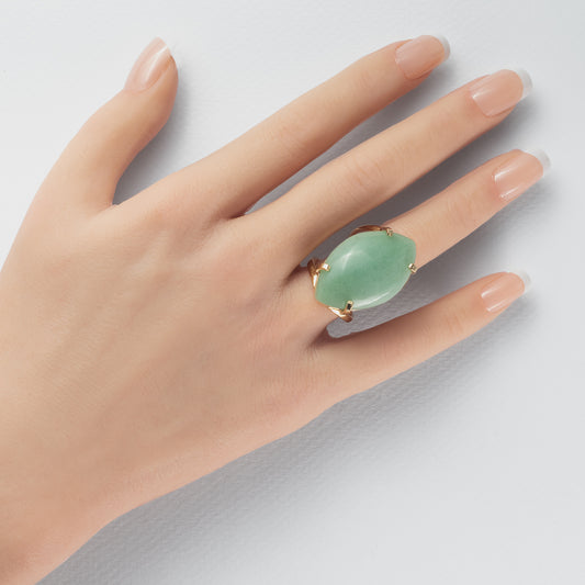 Green quartz marquise cabochon ring